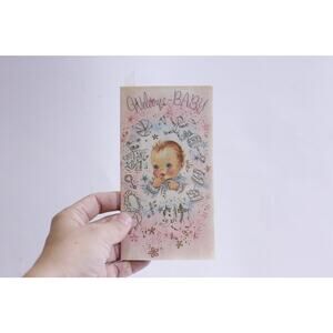 Welcome Baby, Cute Baby surrounded by Toys, Used, Greeting Card, Folding,